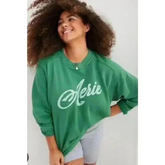 Aerie Oversized Crewneck Sweatshirt Kelly Green Size XXS - Picture 1 of 8